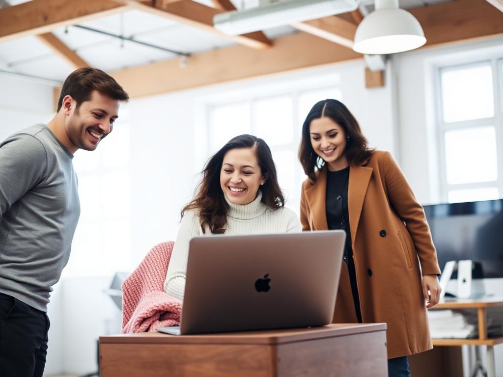 Three people working together